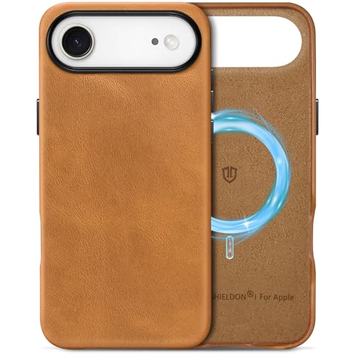 Image of SHIELDON Genuine Leather Case for iPhone Air 6.5 inch 2025, Retro Light Brown | Compatible with MagSafe, Magnetic Wireless Charging, Camera Button, Metal Buttons, Camera Bezel, Slim, Shockproof, Women Men