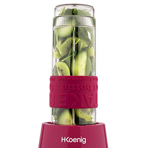 H.Koenig frambozenrood Mini-Blender/Smoothiemaker SMOO10, bpa-vrij, 300 W, 2 Flessen van 570ml met Reisdeksel - Afbeelding 5