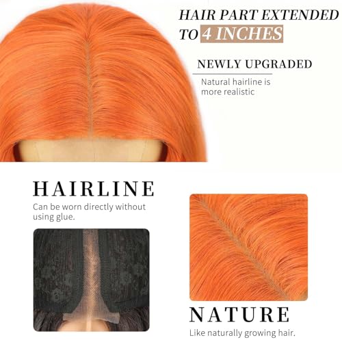 Image of AISI HAIR Orange Wig for Women, Long Wavy Lace Hairline Middle Part Synthetic Heat Resistant Wig for Daily Party-26 Inch