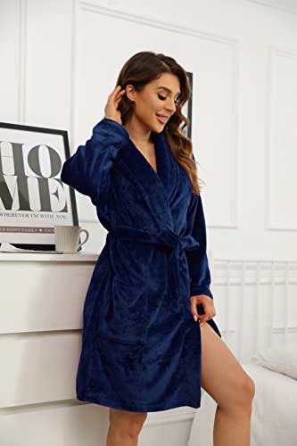 Image of U2SKIIN Women Fleece Robe, Short Cozy Plush Robes for Womens Soft Shawl Collar Warm Spa Bathrobe
