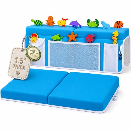 Image of Bath Kneeler –8 Suction Cups & 1.5" Padding.Certified Non Toxic Bath Kneeling Pad for Bath Tub & 5 Bath Organizer. Fast Dry Baby Bath Kneeler and Elbow Rest Pad Set by Supa Ant-Blue