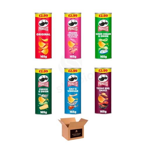 Pringles Potato Crisps Grab & Go Lunch Snacks | Crunchy Portable & Resealable Container | Perfect for Kids & Adults Sharing Crisps (Pack of 6 Mix-6 Assorted x 165g)