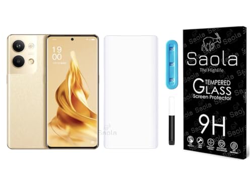 Image of Saola Curved UV Tempered Glass For Oppo Reno 9 5G. Comes With UV Light & Glue For Finest Pasting. Edge To Edge Protection With Case Friendly Fit. (Pack Of 1)