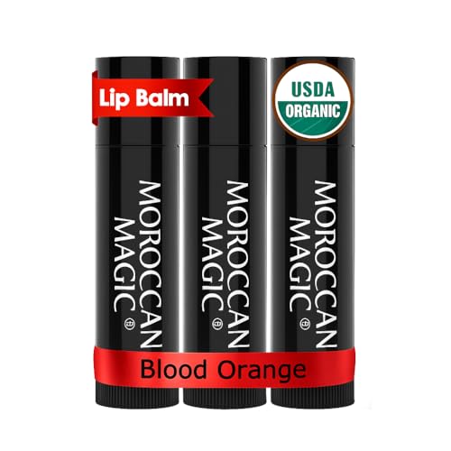 Image of Moroccan Magic Organic Blood Orange Lip Balm 3 Pack | Ultra-Hydrating Argan & Essential Oil Lip Moisturizer + Vitamin E | Natural Chap Stick for Dry Lips | Smooth, Non-Toxic | Organic Lip Balm