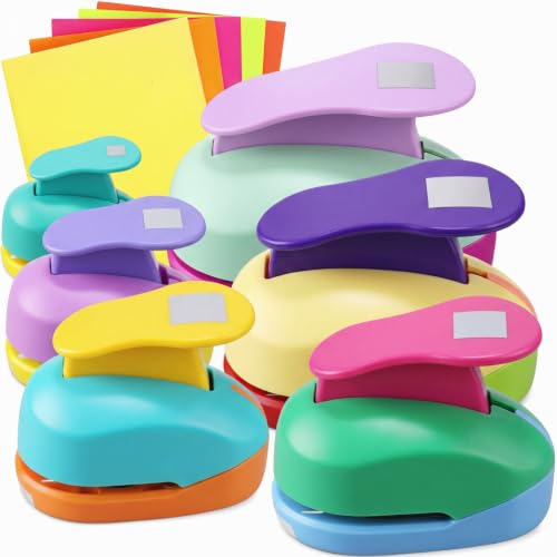 Image of CHENGU 6 Pcs Square Punch Set 3in /2in /1.5in /1in /0.6in /0.3in Scrapbook Hole Punchers Crafting with 10 Sticker Paper Square Cutter Scrapbook for Office Supplies DIY Albums Photos(Multicolor)