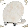 Angel Shield Marble Toilet Seat Durable Molded Wood with Quiet Close, Easy Clean, Quick-Release Hinges (Round, Beige Marble)
