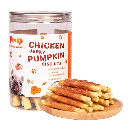 Pawup Dog Treats Chicken Jerky & Chicken Wrapped Biscuits Pumpkin Sticks W/Taurine Training Treats For Small Medium Large Dog, 12.5Oz Per Can #TOP1