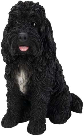 Vivid Arts Pet Pals Cachorro de Cocker Spaniel en blanco y negro | Decoración de resina resistente a las heladas altamente detallada para el hogar o el jardín | PP-CKBK-F