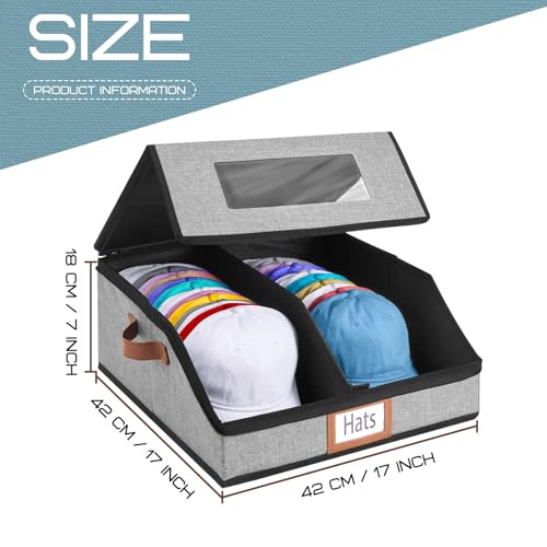 WERNNSAI Mützen Aufbewahrung, Baseball Cap Organizer– Doppelreihe, Mit 28 Caps Fassungsvermögen, Großvolumige Deckelboxen Mit Transparentem Deckel Zur Schrankorganisation