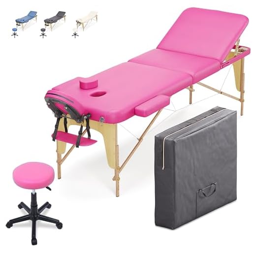 Beltom Mobile Massagetisch Massageliege Massagebank 3 zonen klappbar + Kosmetik hocker - Pink