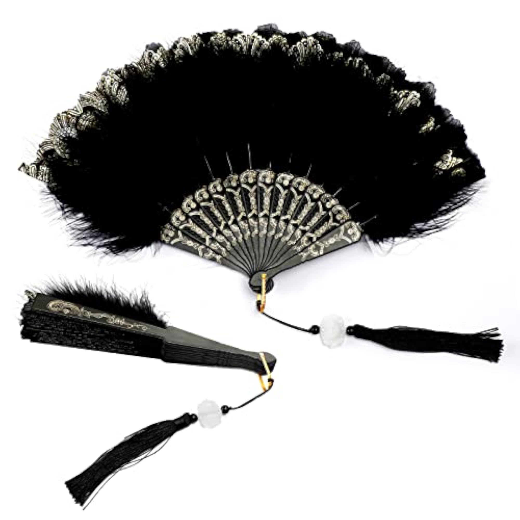 Foldable Feather Handheld Fan, Vintage Style