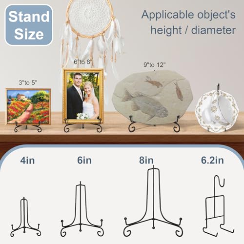 image for Cecnamt 6 Pcs 3 Size Black Plate Stands for Display, 4 6 8 Inch Holder