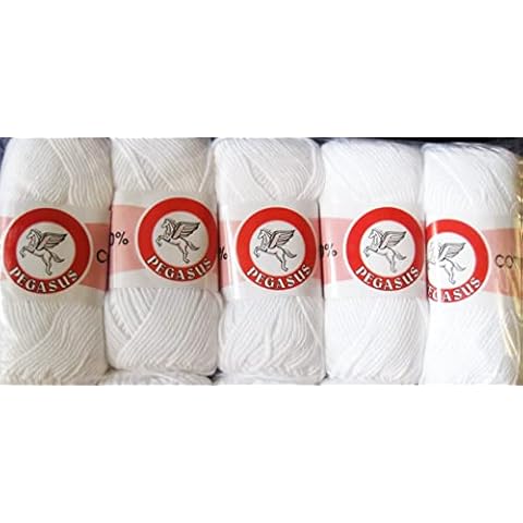 DISHCLOTH COTTON WHITE COLOUR 500GM 5 X 100GM BALLS YARN by Pegasus Cover