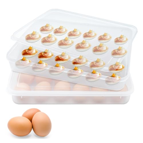 Image of Whkvnng 2 Pack Deviled Egg Trays,Stackable Plastic Egg Holder for 48 Eggs,Clear Egg Storage Containers for Fridge,Keep Fresh,Easter,Thanksgiving Day Party Kitchen Supplies