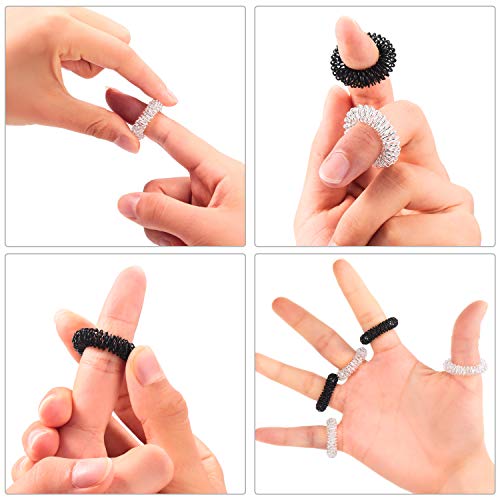 30 Pieces Spiky Sensory Finger Rings, Spiky Finger Ring/Acupressure Ring Set For Teens, Adults, Silent Stress Reducer And Massager (Black, Green, Silver) #TOP2