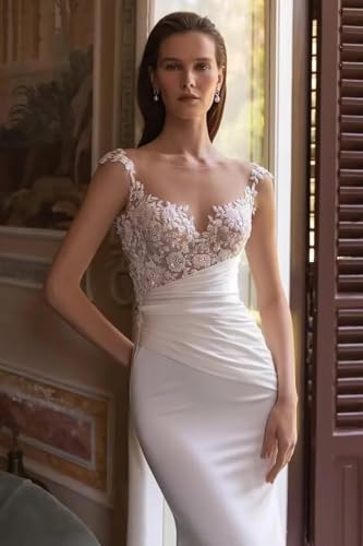 Simple Satin Wedding Dresses for Bride Mermaid Boho Long Sleeve Lace Backless Beach Bridal Dress for Bride with Train4