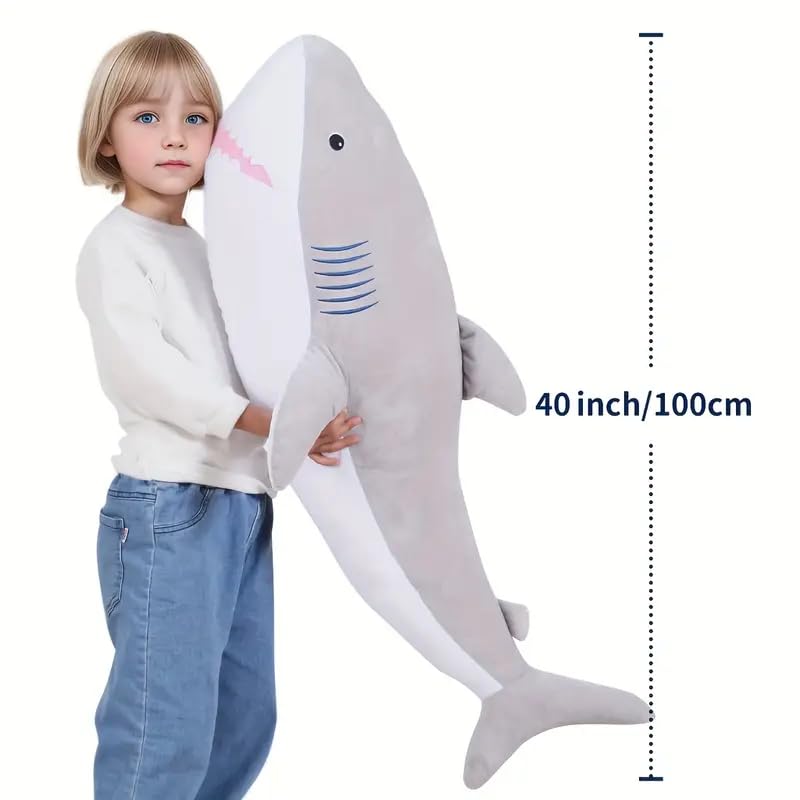 Image of AVS Soft Plush Toy Jumbo Sea Shark Stuffed Animal Big Sharks Giant Plush Pillow Oversized Toy for Girl Kids Boy Gifts (Grey, 100CM)
