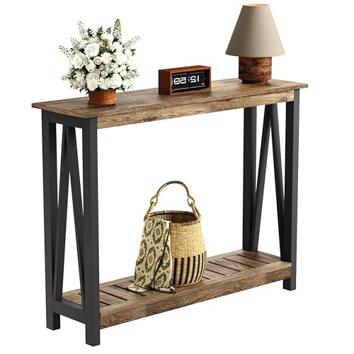 ChooChoo Farmhouse Console Table, Rustic Vintage Narrow Sofa Table for Entryway, Living Room, Hallway, 40 Rustic Oak & Black