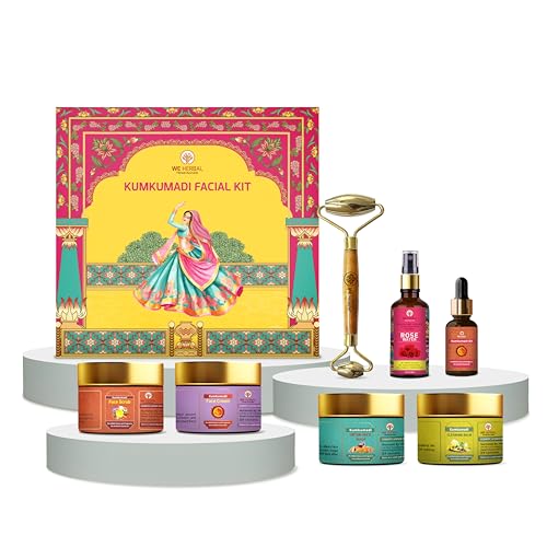 Kumkumadi Facial Kit for Glowing Skin, Cleansing Balm, Scrub, Mask, Rose Water, Face Cream & Kumkuma...