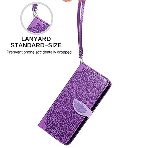 TYWZ-Cover-per-iPhone-13Flip-Case-Portafoglio-Custodia-in-PU-Pelle-Magnetica-Porta-Carta-Cover-Goffratura-Fiore-Viola