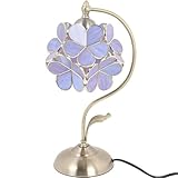 Bieye L31054 - Lampada da tavolo Tiffany in vetro colorato e petali con base in ottone per interni (lilla, 8" fiori di ciliegio)
