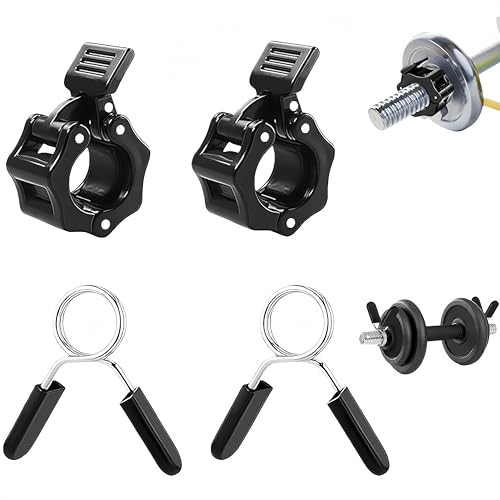 QIAOXUFE 2 Pieces of 2.8cm Barbell Clips, Weight Lifting Bar Clamps with 2 Pieces of 2.8cm Spring Clips, Dumbbell Fixing Accessories for Weightlifting and Fitness (Black)