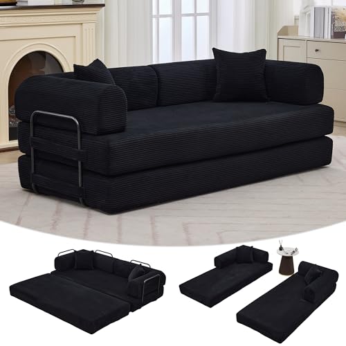 GarveeHome 79" Convertible Sleeper Sofa Bed Couch, 4-in-1 Boneless Corduroy Folding Sofa Bed with Pillow & Fixed-Shape, Floor Mattress Couch Loveseat