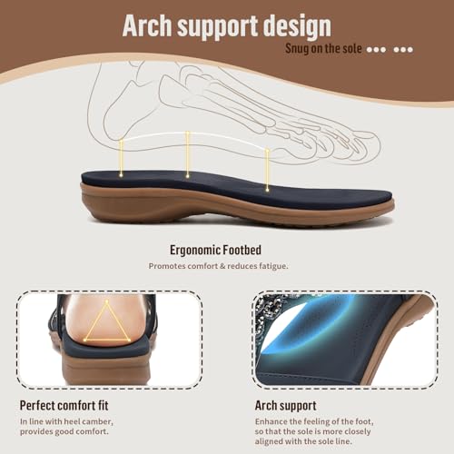 Image of Littleplum Womens Sandals Arch Support Slingback Rhinestone Dressy Sandals Comfort Summer Shoes Ankle Strap Elastic Flats for Beach Walking