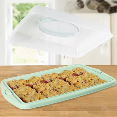 Foto von Stimo 2x Kuchen Transportbox mit Tragegriff Deckel Kuchenbehälter Blechkuchen Container mit Klickverschluss (Mintgrün)