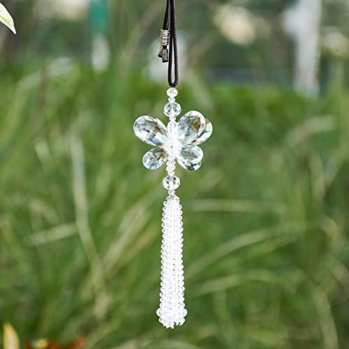 Image of Crystal Butterfly Car Rear View Mirror Accessories Lucky Car Hanging Ornament (White)