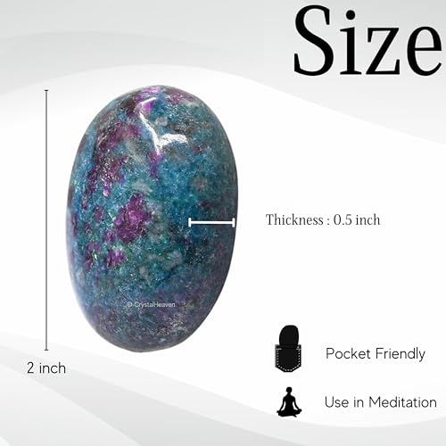 Image of Certified Ruby Kyanite Crystal Palm Pebbles Stones for Anxiety Stress Relief Massage - AAA Grade Original Healing Gemstone Agate Palm Stone for Yoga Meditation Spiritual Reiki Feng Shui