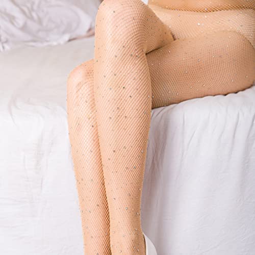 Image of Sparkle Rhinestone Fishnets High Waist Tights Party Stockings for Womens