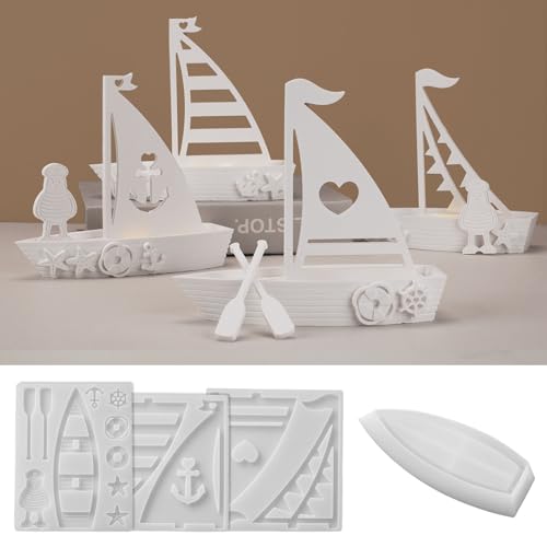 Stampo in silicone per candele, in silicone, per barche a vela, in gesso, per versare, in silicone, per candele, barca, in silicone, per lumini (D)