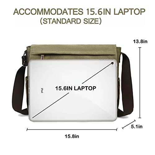 Sunborls Messenger Bag Mens Retro Satchel 15.6Inch Military Green Canvas Laptop Bags Adjustable Shoulder Strap Applicable To, Working People, Business Trips, College Students, Travel #TOP4