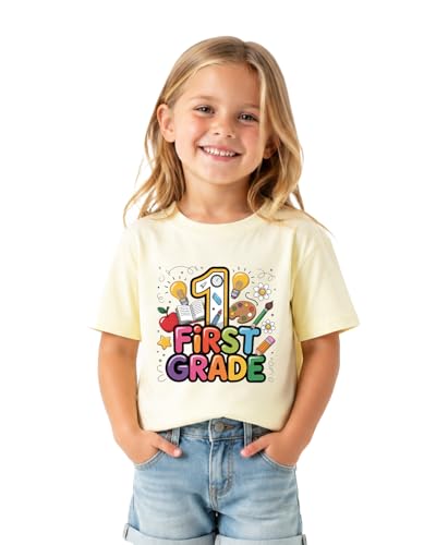 Habudda First Day of 1st Grade Shirt Boys Girls Little Kids Toddler Fisrt Day of School Short Sleeve Cotton Size 6-9Y
