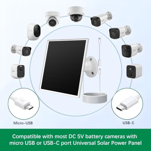 Image of 6W Solar Panel for Outdoor Security Camera with Micro USB & USB - C Port, Solar Panel Charger for Battery Camera, Fits Wyze /Reolink DC 5V Output, IP65 /360 Adjustable, 9.8ft Cable, Fast Charging