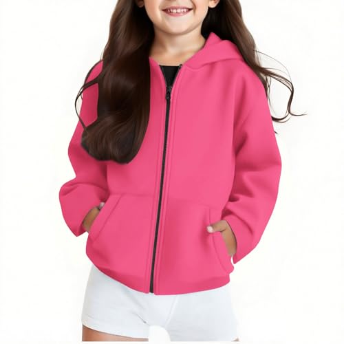 Kids Zip Up Hoodie Long Sleeve Casual Jacket Fleece Lined Hooded Sweatshirts with Pockets Cute Fall Outwear Coat