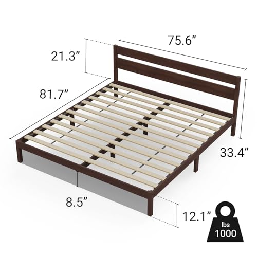 Image of LIFEMENT King Bed Frame with Headboard Classic Wood Platform, Noise Free, Under Bed Storage, No Box Spring Needed, Easy Assembly, Walnut