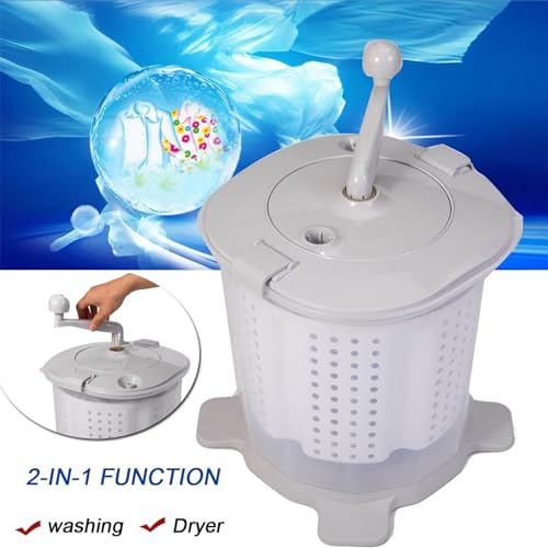 QYLTTDM 2 In 1 Hand Cranked Clothes Washer, Manual Clothes Washer and Spin Dryer with Removable Handle and Dehydration Basket for Camping, Home, RV, Apartments, Dorms - Image 2