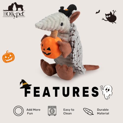 Image of Hollypet Armadillo Squeaky Puppy Dog Toys for Small Medium Dogs, Halloween | plush stuffed small dog squeak animal toy with unique grunt squeaker textured fabric for teeth cleaning toys