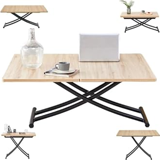 Height Adjustable Folding Table, Converts Between Coffee & Dining Table, with Strong Metal Legs and Wooden Surface, Multi-Functional for Modern Small Spaces Dining/Living/Bedrooms