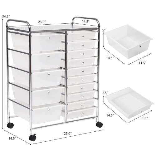 15 Drawer Rolling Storage Cart, Mobile Utility Cart With Lockable Wheels, Drawers, Multipurpose Organizer Cart For Home, Office, School, Clear #TOP5