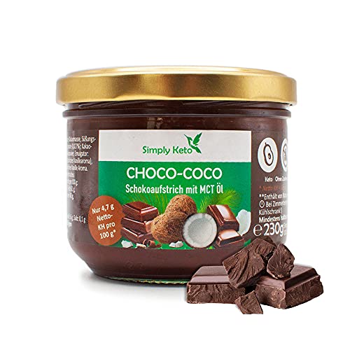 Simply Keto Choco-Coco Creme - Schokoaufstrich mit MCT Öl (Kokosöl) - Für Lower Carb* & Keto Ernährung - Ohne Palmöl & Zuckerzusatz - Gesüßt mit Erythrit - Glutenfrei & Vegan - 230ml