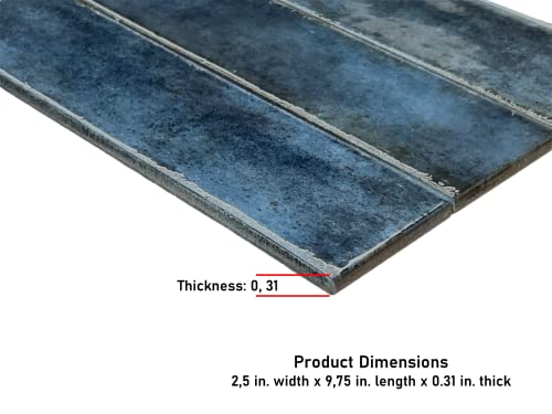Scandiano Series Handmade Glossy 2.5X10 Subway Porcelain Wall Tile For Kitchen Backsplash, Bathroom Wall, Accent Wall, Fireplace Surround (Blue, Box Of 50 Pieces) (8 Sq.ft) #TOP7