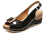Altxic Women's Peep Toe Comfortable Lightweight Slingback Dress Wedge Sandals Black 8 US