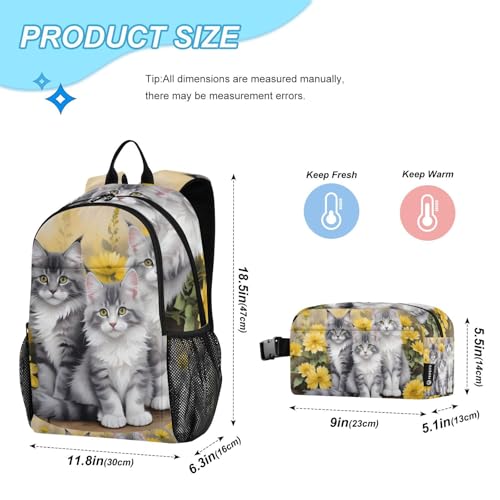 Maine Cats Daisies Backpack Lunch Bag Set for Travel Hiking Picnic, Backpacks with Insulated Lunch Box2