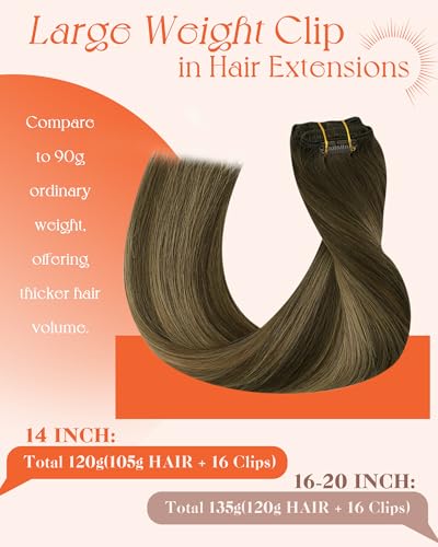 Image of Sunny Hair Clip in Hair Extensions Real Human Hair Brown Balayage 120g | Clip in Hair Extensions Balayage, Natural Blend, Silky Smooth Hair with Secure Hold for Special Occasion Hairstyles 14 Inch
