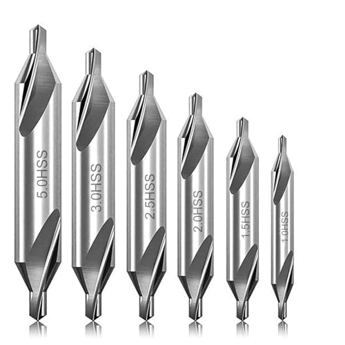 6Pcs Foret Central, 60 Degrés HSS Center Drill Bit Metal Set, M2 6542 Foret à Fraiser, Foret à Fraiser Pour Accessoires De Tour, Accessoires De Tour à Bois...