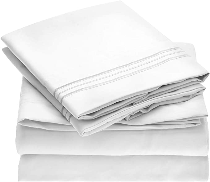 G & S, Luxury 1800 Bed Sheets & Pillowcases-Extra Soft Cooling Bed Sheets, Extra Soft and Hypoallergenic-Deep Pocket up to 16 inches Mattress-Wrinkle, Fade, Shrink and Stain Resistant (White, Queen)