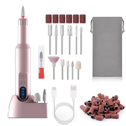 Midgaleuang Portable Electric Nail Drills,Professional Nail Drill File Kit for Acrylic,Manicure and Pedicure Sets for Grinding,polishing and Trimming,Rechargeable Pedestal Nail Polisher. Pink